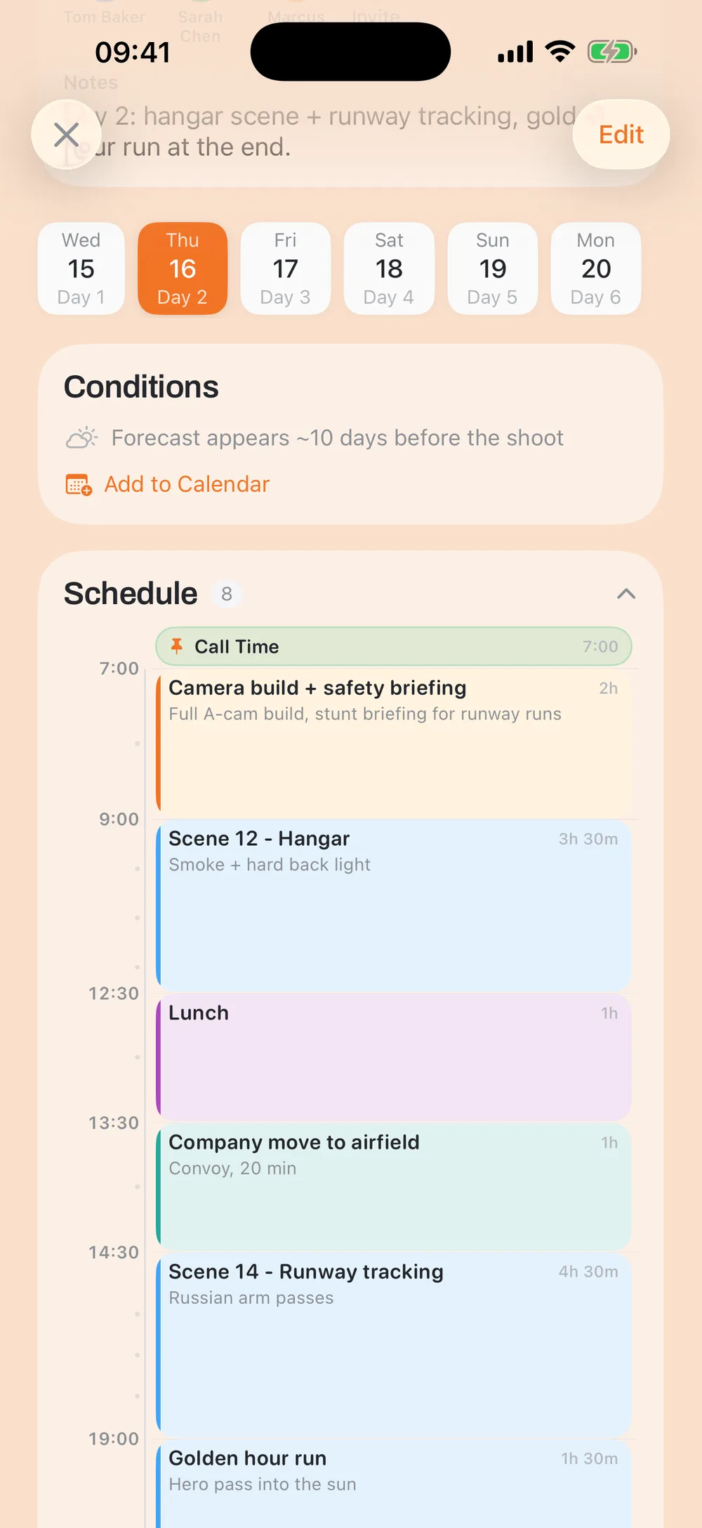 Shoot Schedule screenshot